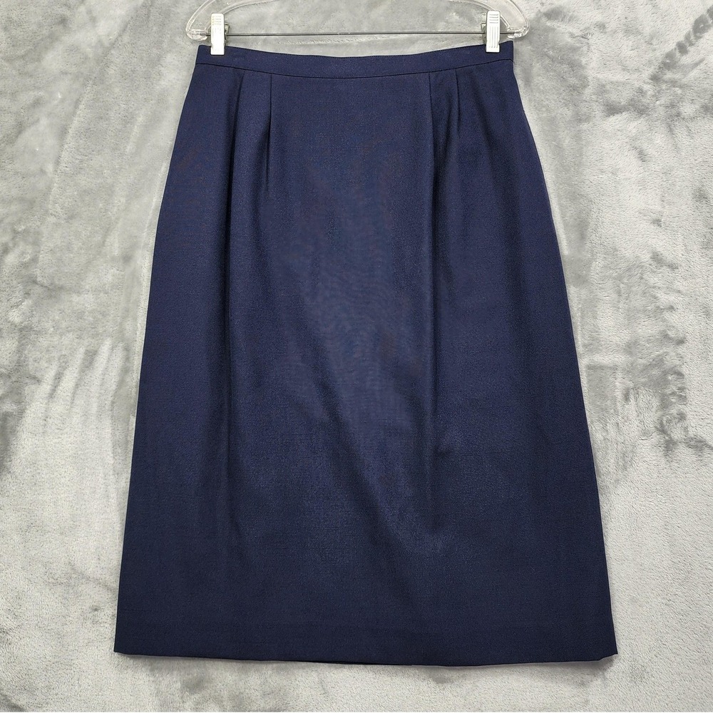 Vintage Kasper Skirt Womens 14 Blue Pencil Pleated Lined Back Slit Office Preppy